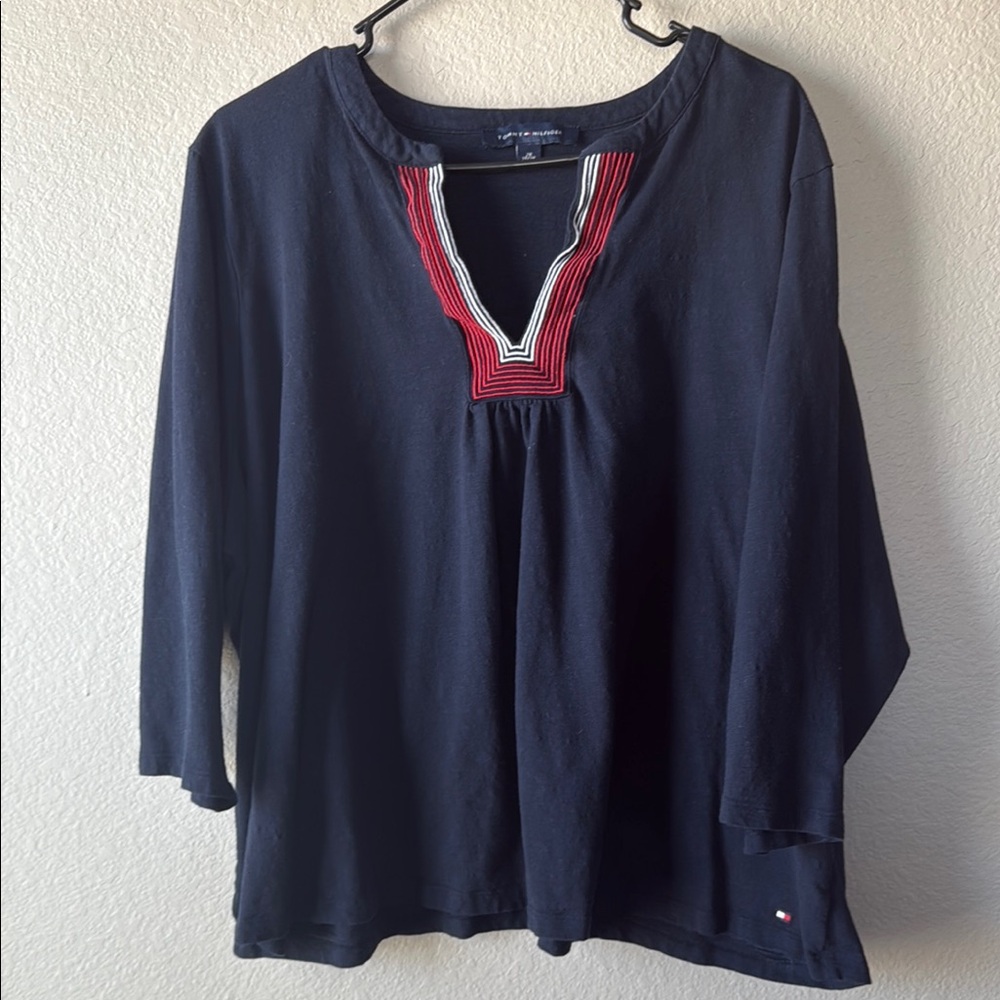 Tommy Hilfiger Women's Black Top with Red Accents